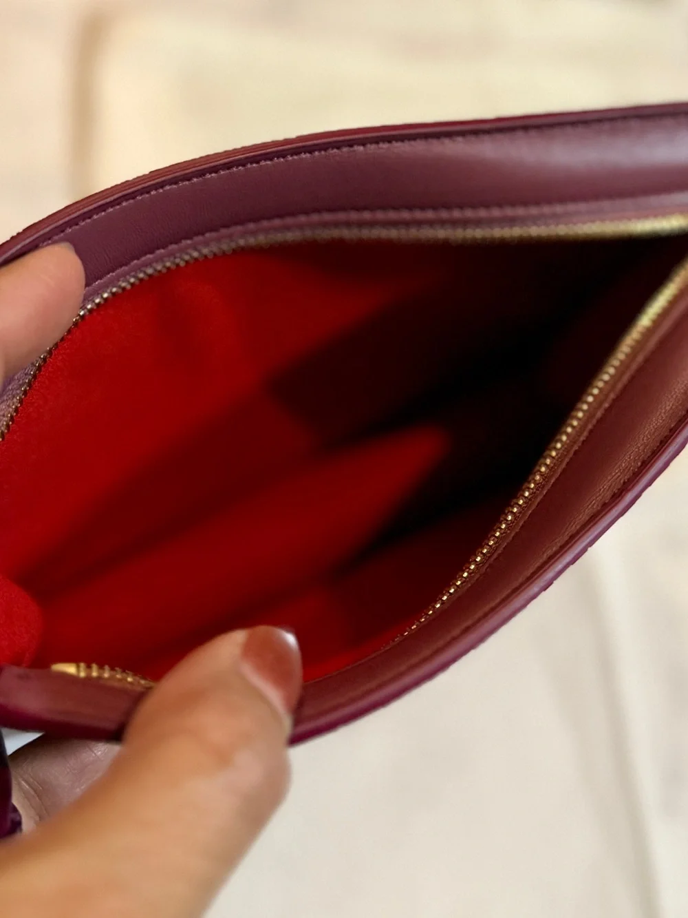 Christian Louboutin Dark Pink Leather Wristlet Clutch with Signature Shoe, NWT